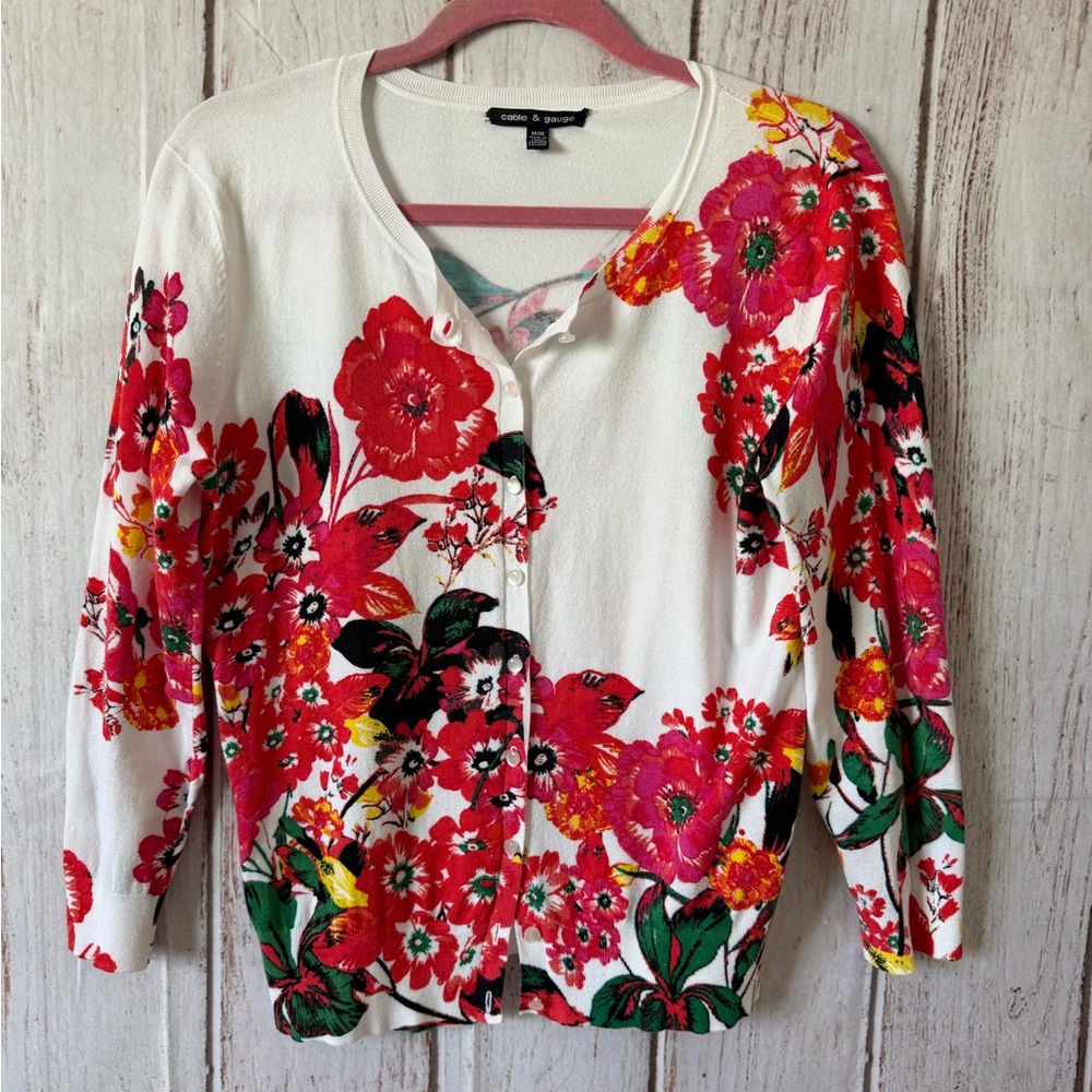 Cable & Gauge Floral Grannycore Button Front Cardigan Sweater Size M